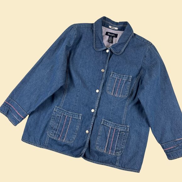 Y2K denim 1X jacket, vintage womens 2000s jean snap clasp jacket by Denim & Co - Picture 6 of 10